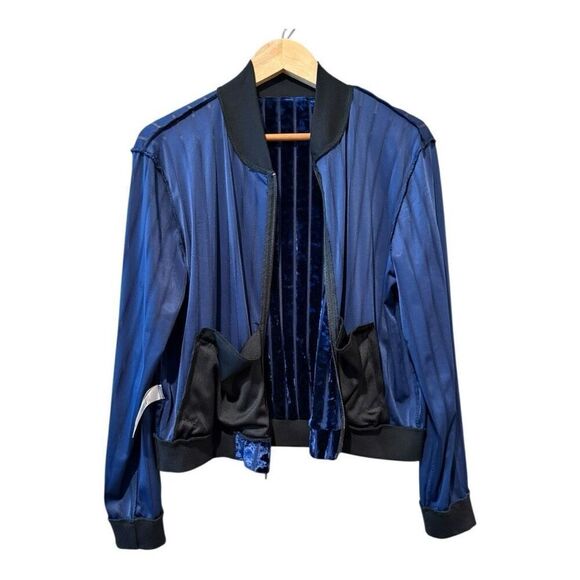 LuLaRoe Elegant Blue Velvet Stevie Bomber Jacket Crushed Burnout Size L - Picture 9 of 13